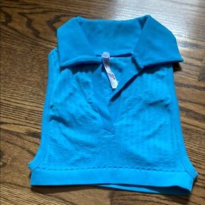 Urban Outfitters Blue Sleeveless Ribbed Polo Crop
